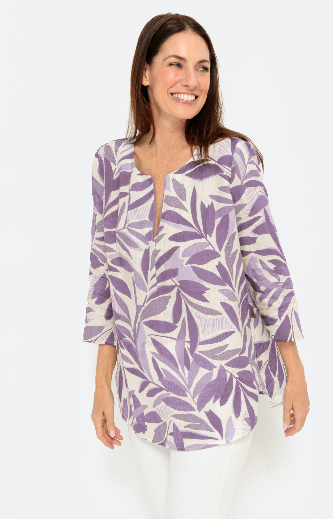 Tuniekblouse van linnen met 3/4-mouwen