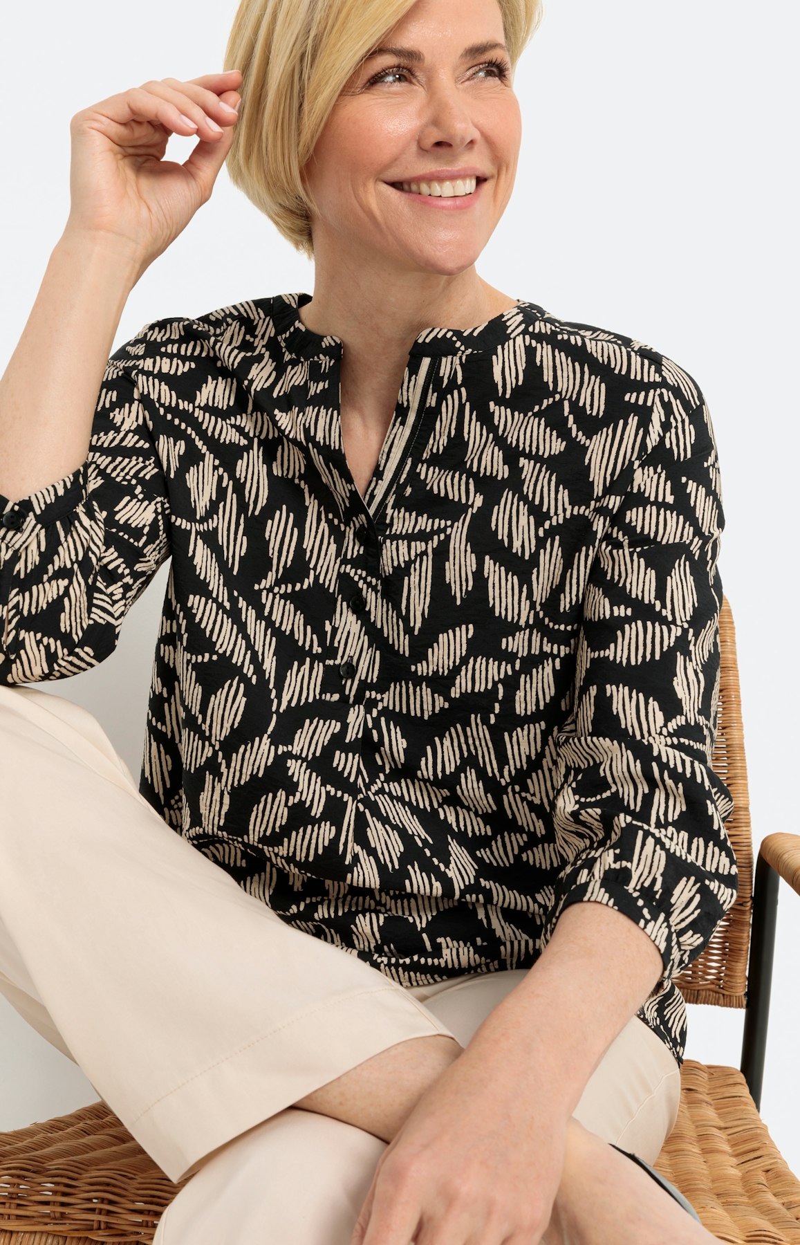 Gemusterte Bluse mit 3/4-Ärmel