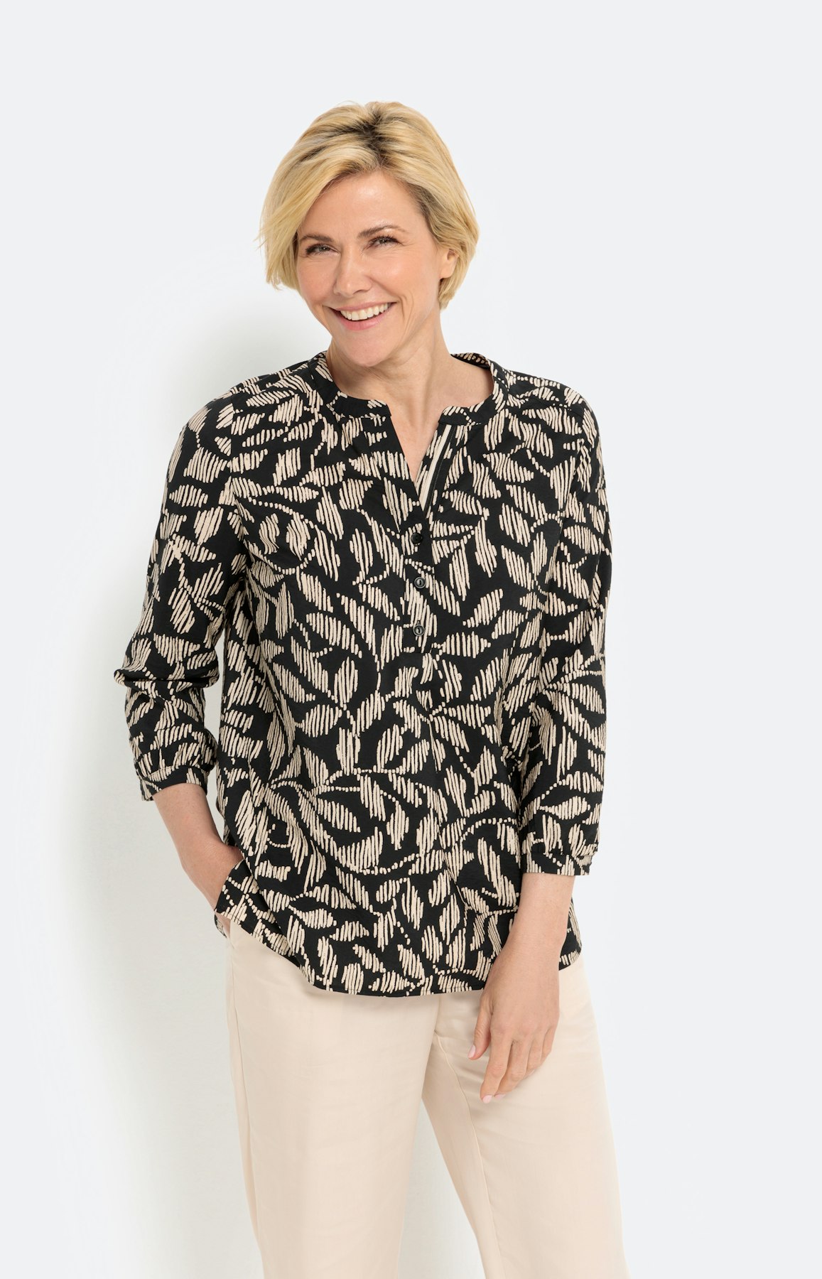 Gemusterte Bluse mit 3/4-Ärmel