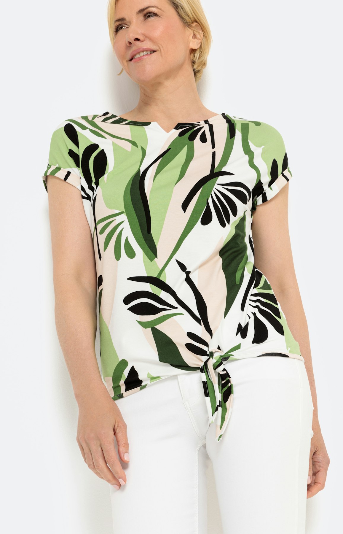 Shirt met korte mouwen en bladerprint