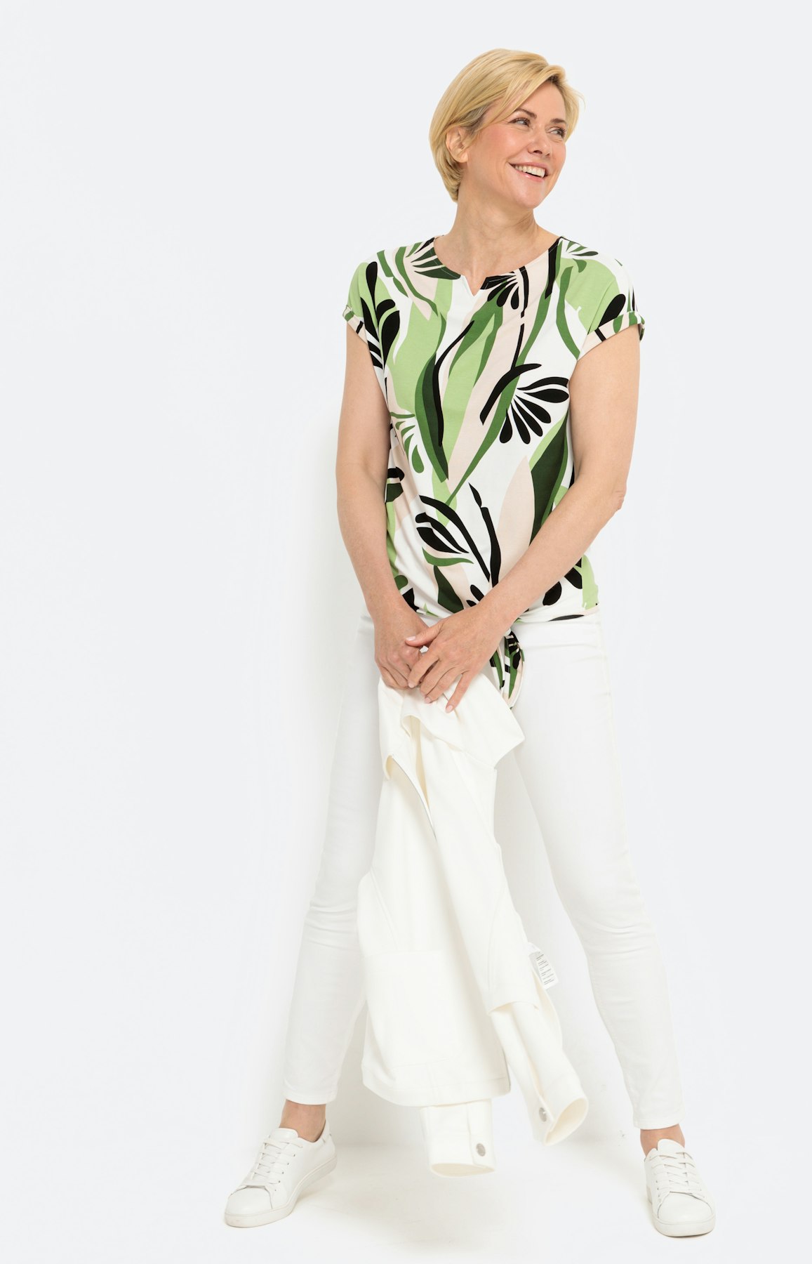 Shirt met korte mouwen en bladerprint