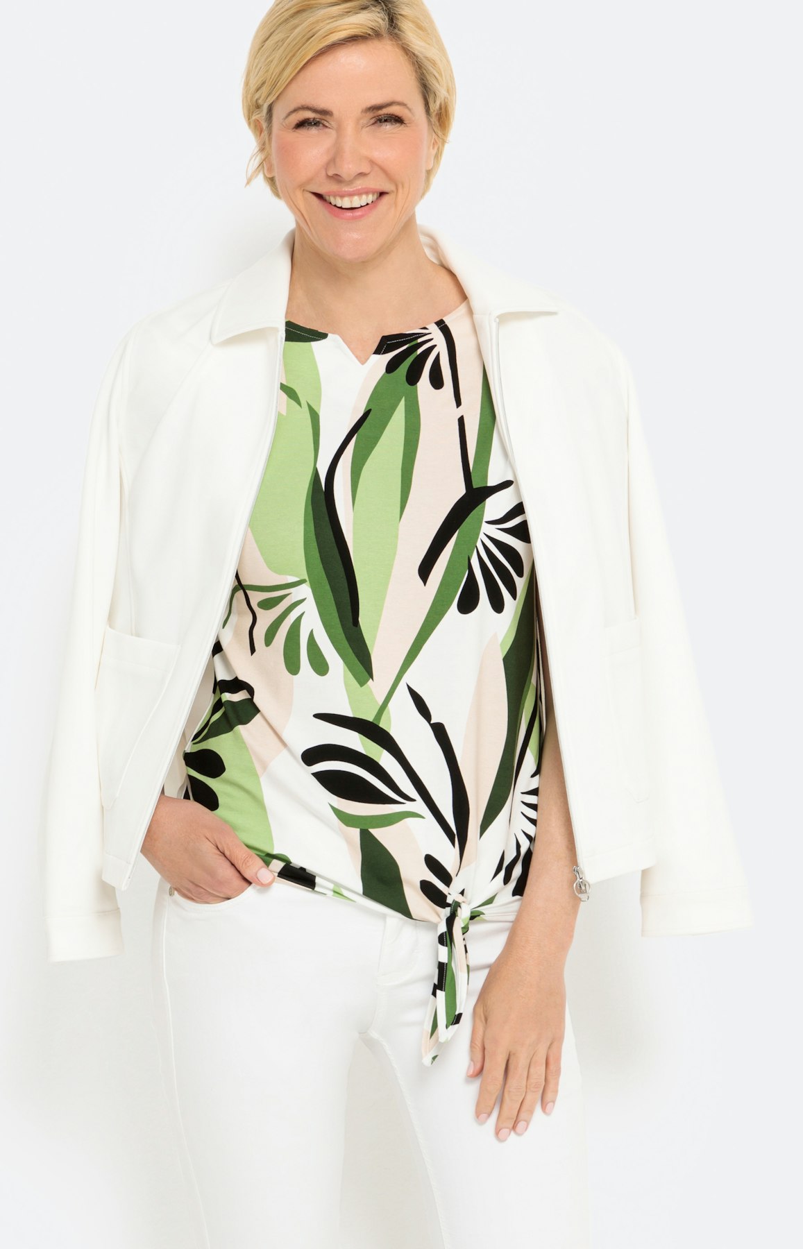 Shirt met korte mouwen en bladerprint