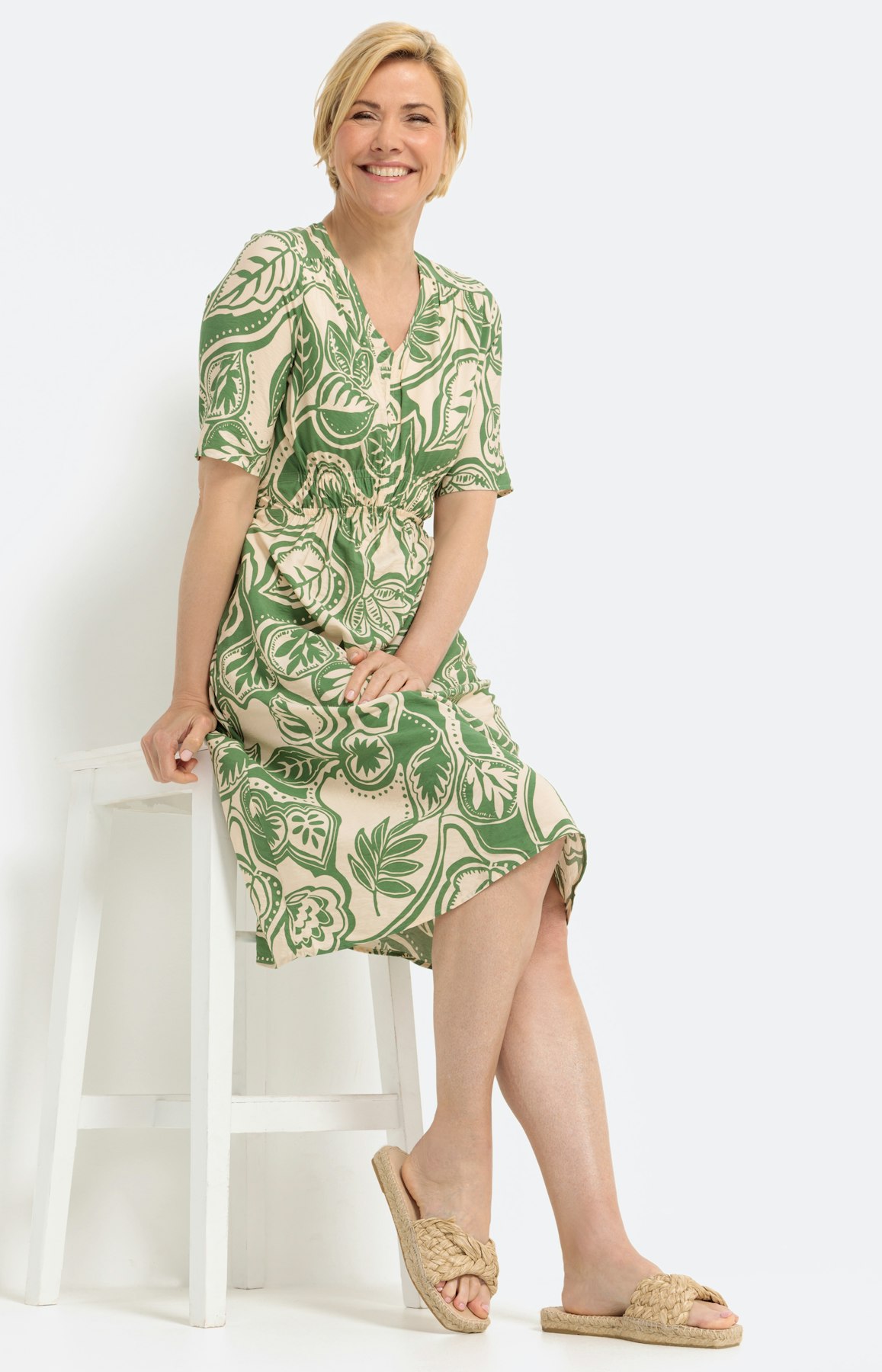 Viscose jurk met all-over print, groen