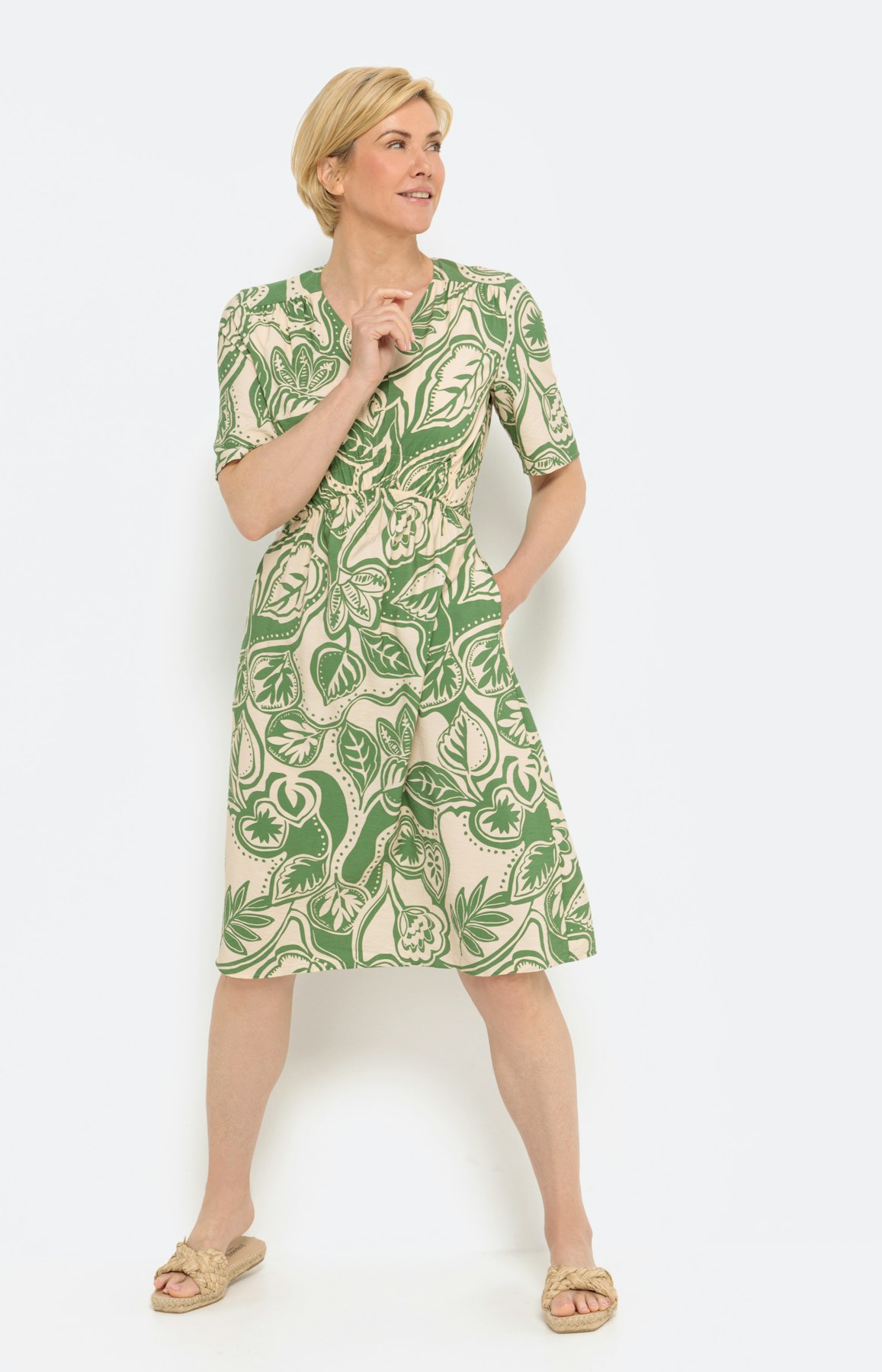 Viscose jurk met all-over print, groen