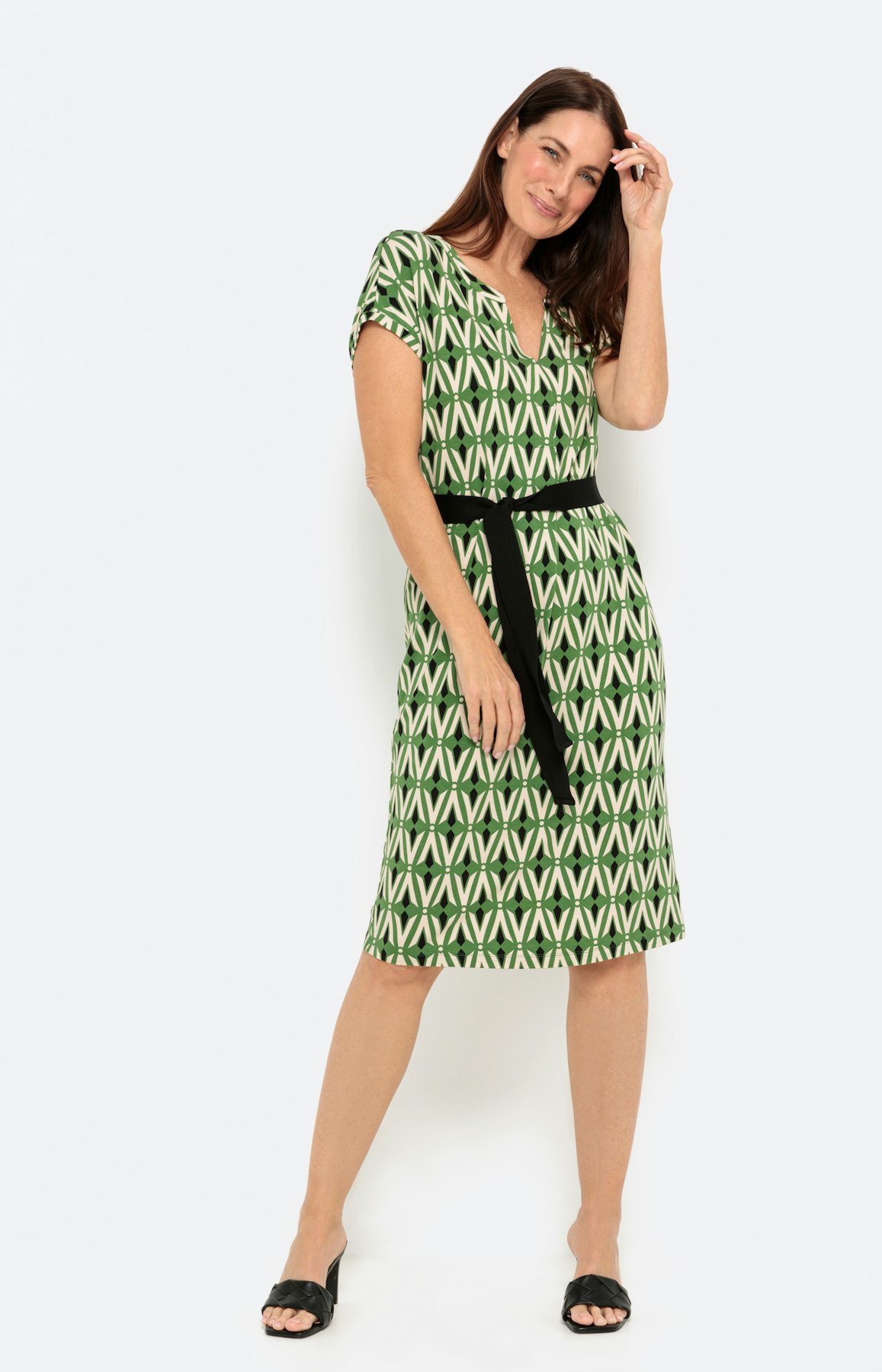 Viscose jersey jurk met riem, groen