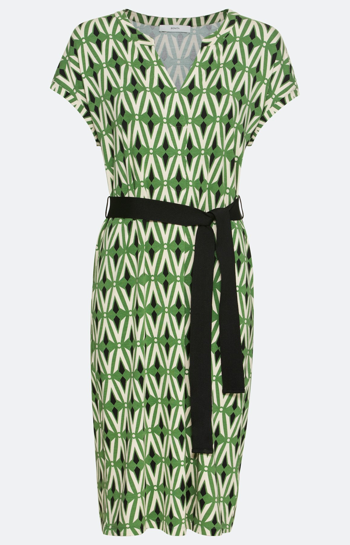 Viscose jersey jurk met riem, groen