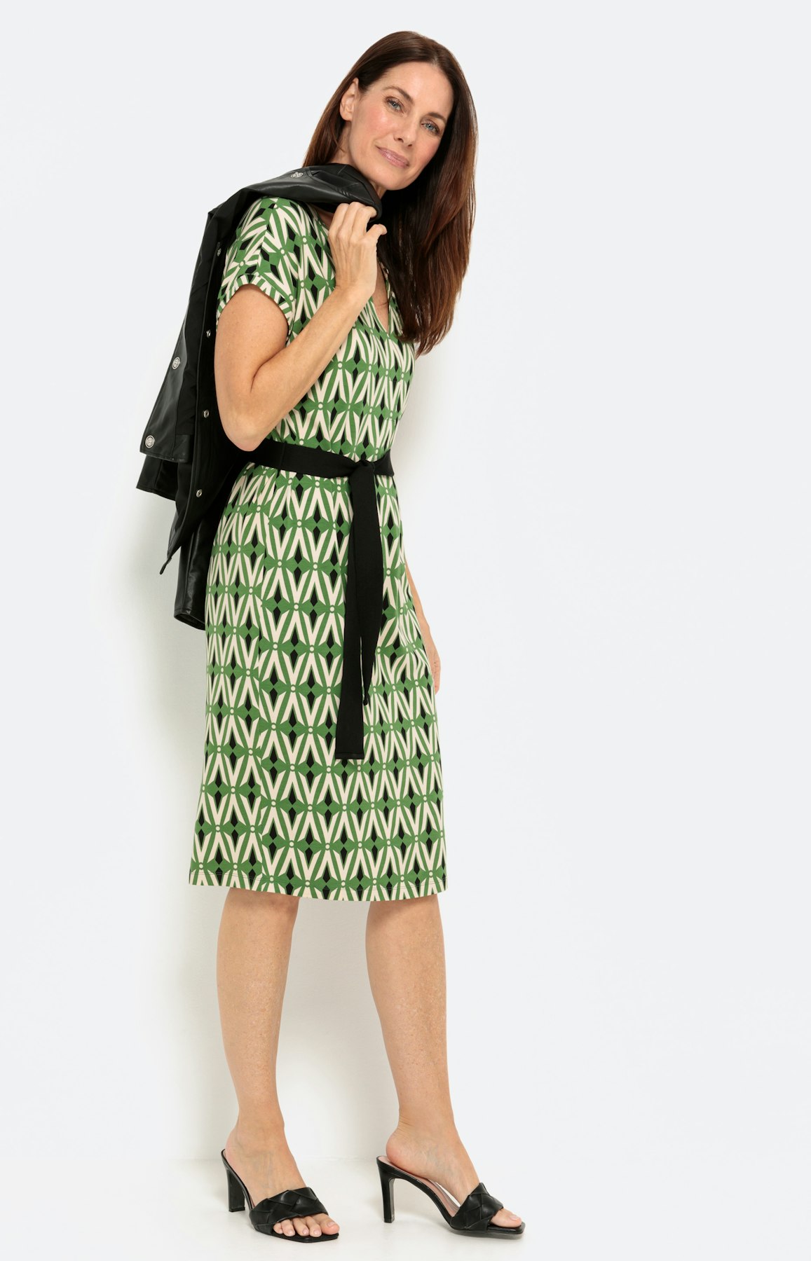 Viscose jersey jurk met riem, groen