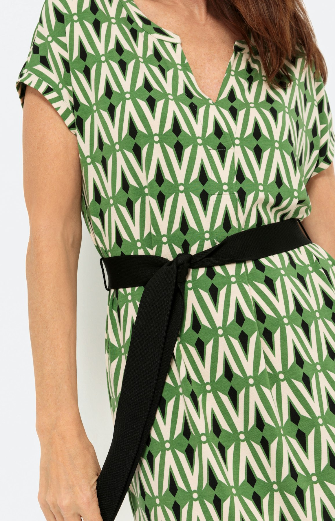 Viscose jersey jurk met riem, groen