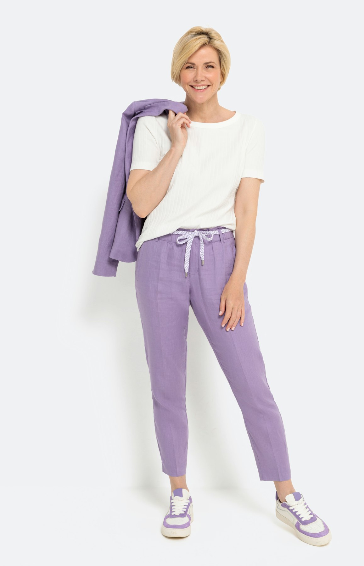 Linnen broek met smalle pijpen, lavender