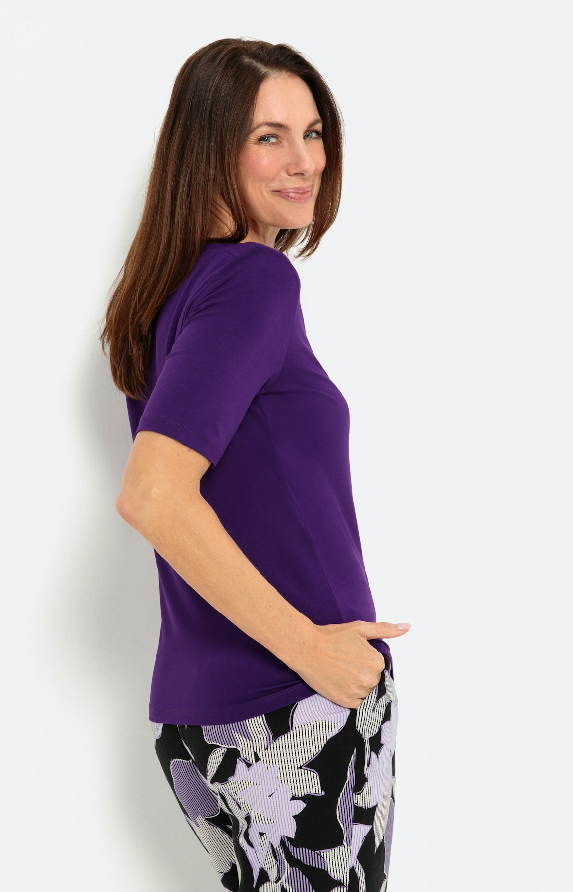 Shirt met korte mouwen en boothals