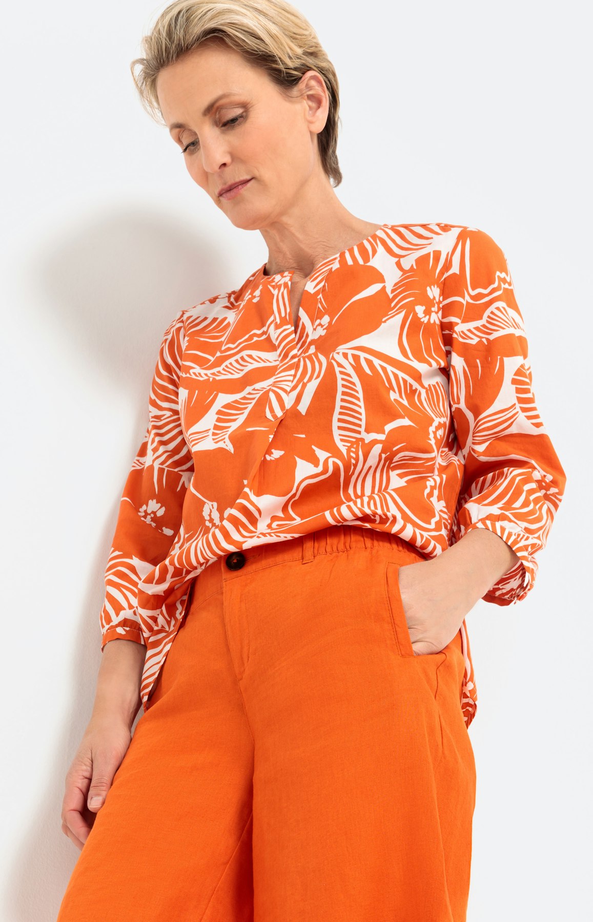 Gemusterte Bluse mit 3/4-Ärmel