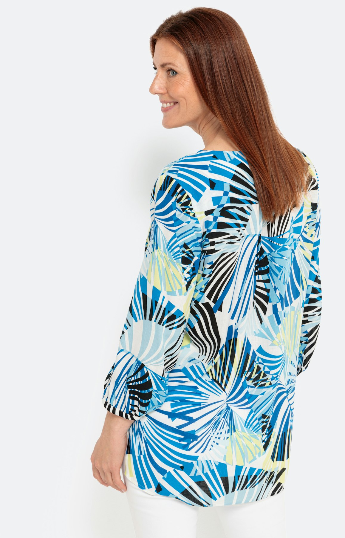 Blouse met 3/4-mouwen en aandeel linnen