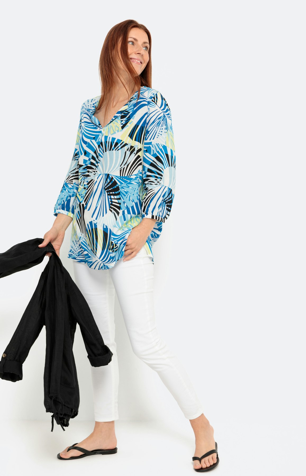 Blouse met 3/4-mouwen en aandeel linnen