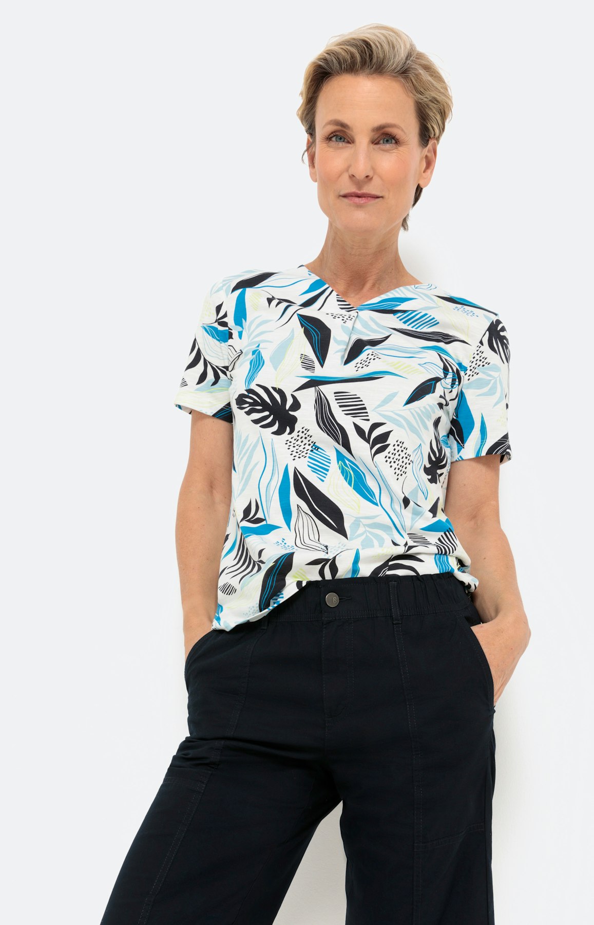 Shirt met korte mouwen en bladerprint