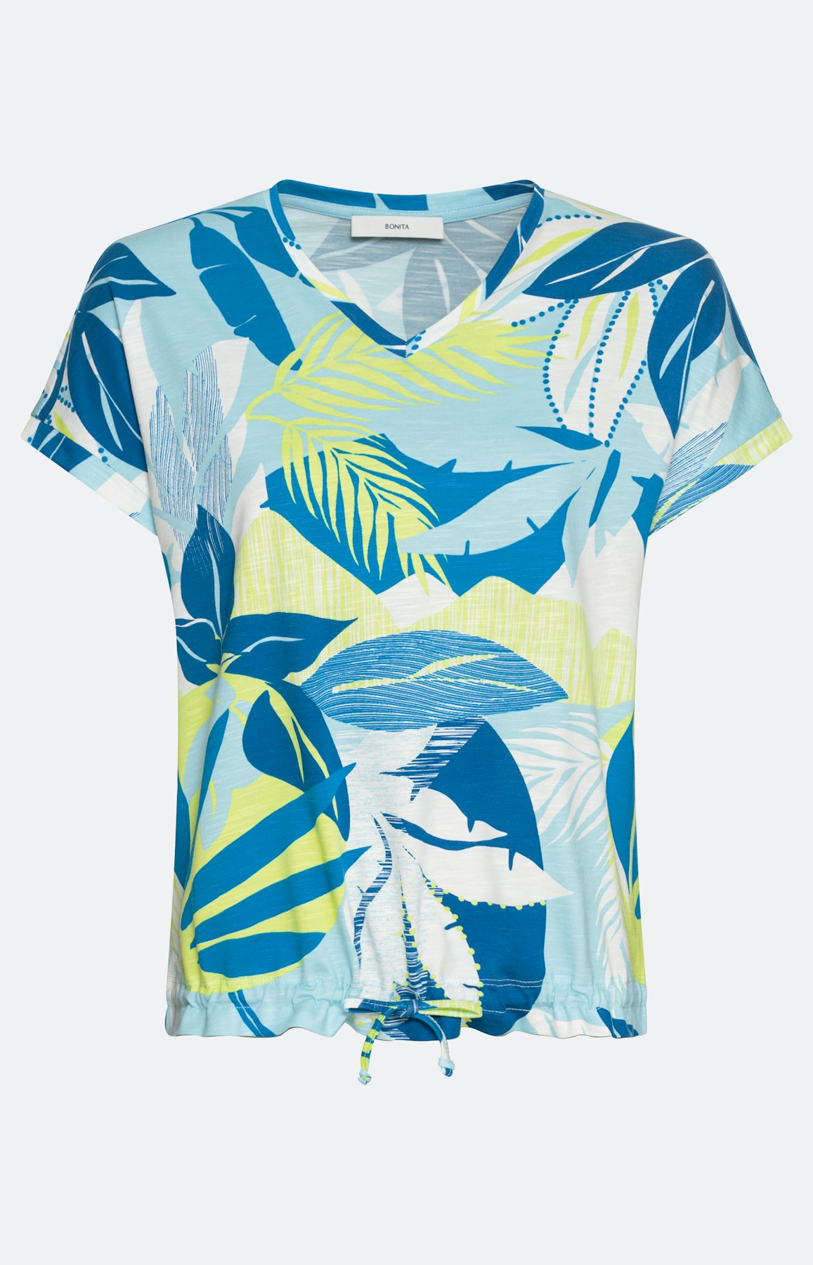 T-Shirt mit Blätterprint, türkis