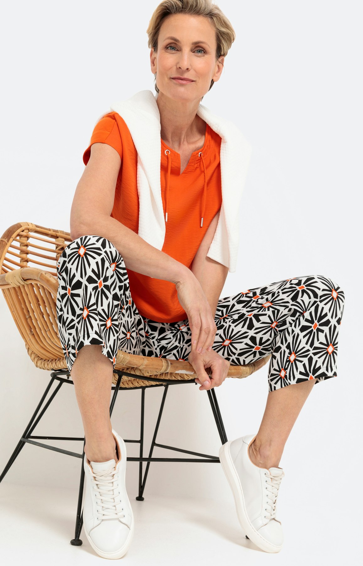 Shirt met korte mouwen in materialenmix