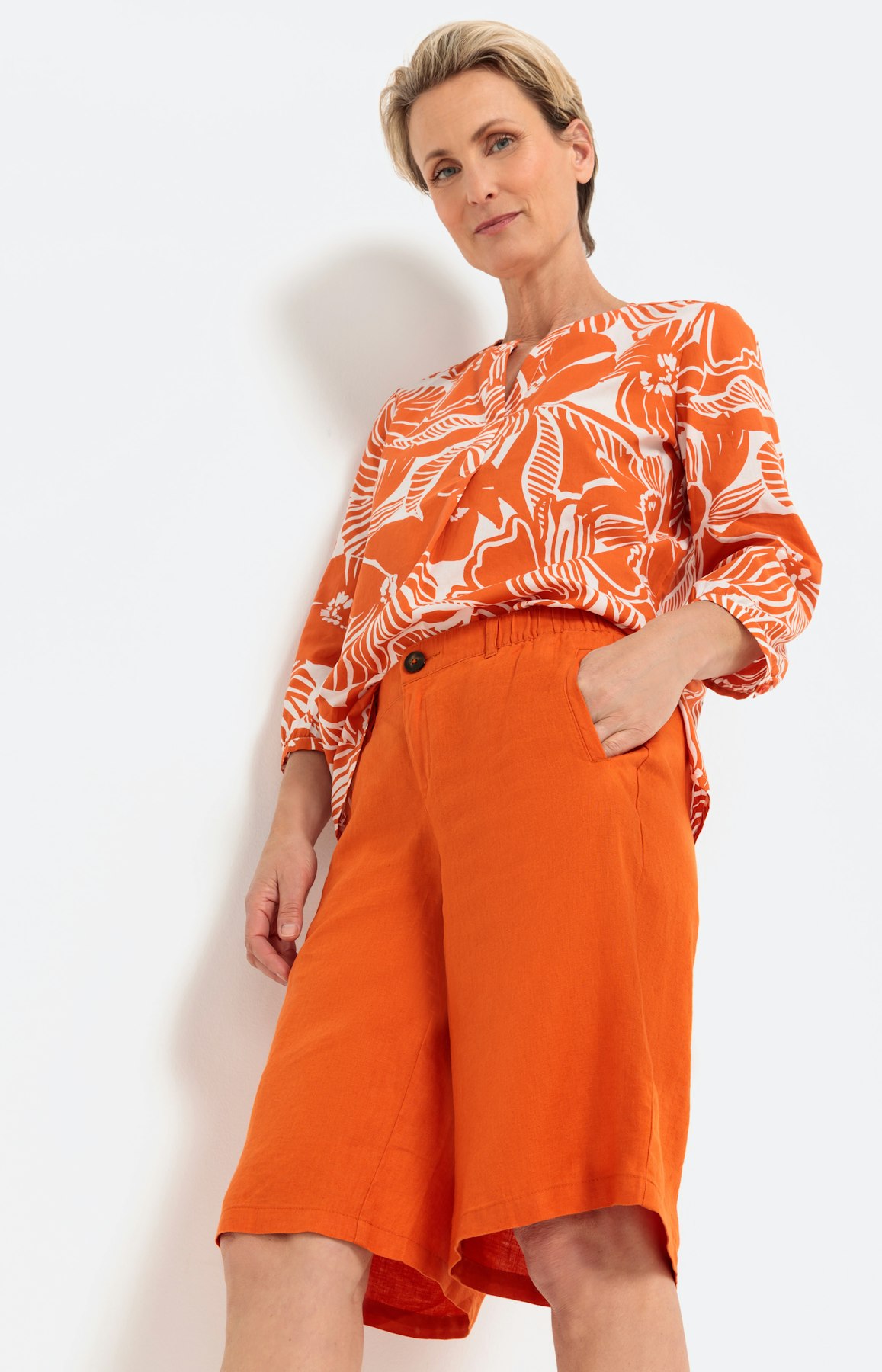 Bermuda aus Leinen, orange