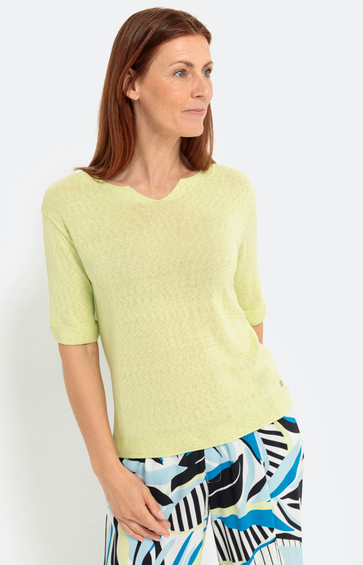 luftiger Halbarm-Pullover, gelb