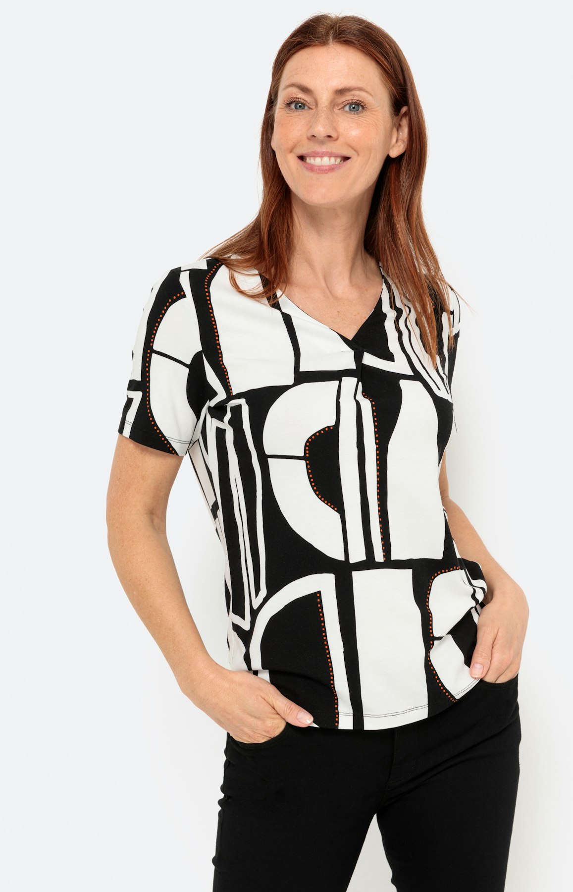 Shirt met print, korte mouwen en V-hals