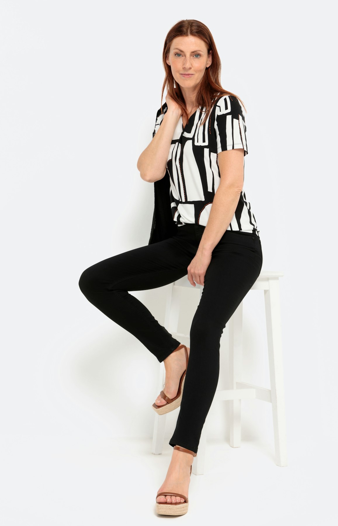 Shirt met print, korte mouwen en V-hals