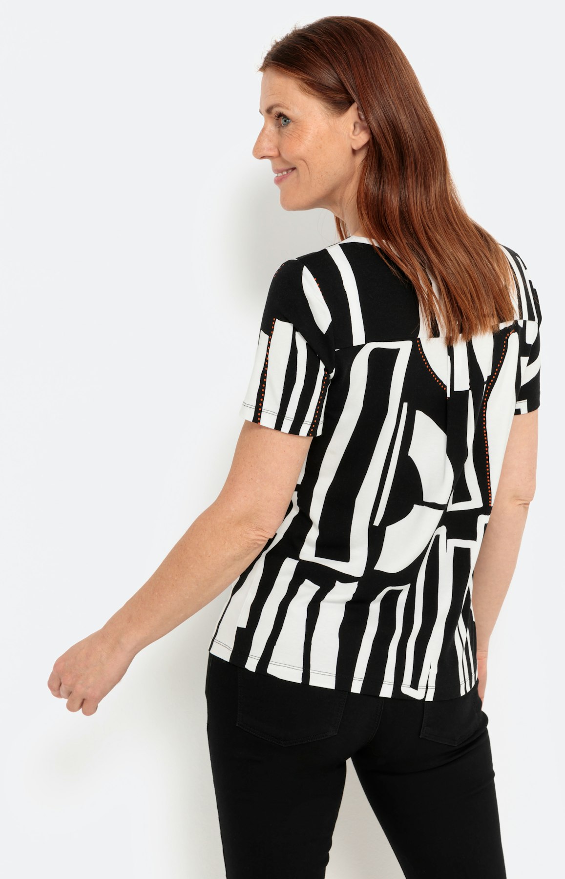 Shirt met print, korte mouwen en V-hals