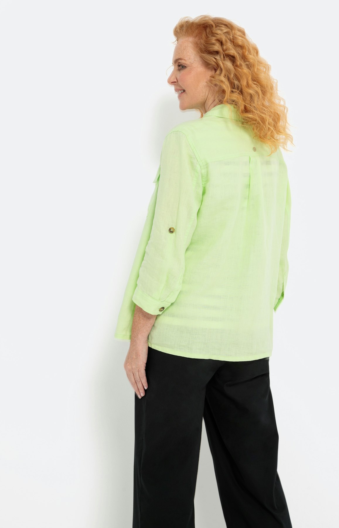 Overhemdblouse van linnen, licht groen