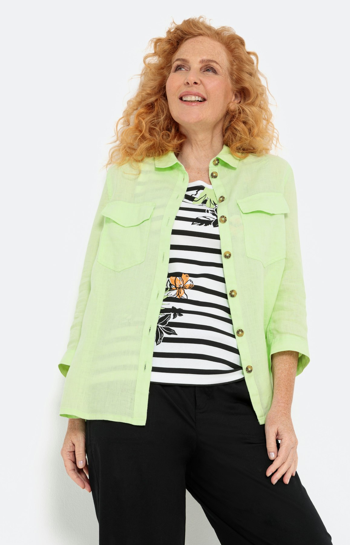 Overhemdblouse van linnen, licht groen