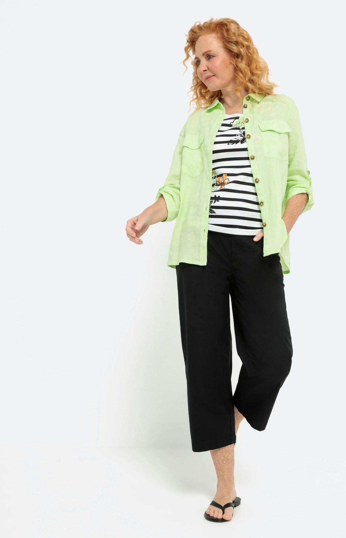 Overhemdblouse van linnen, licht groen