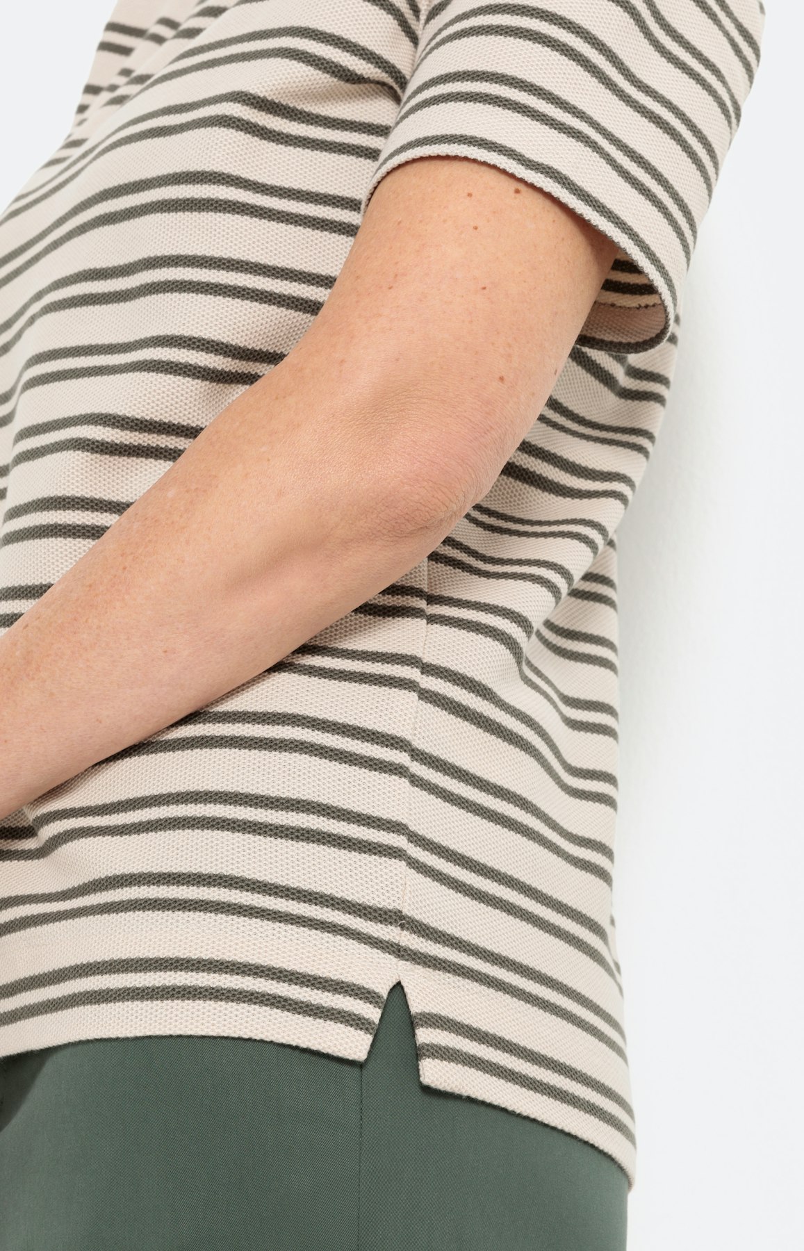 T-shirt met streepen, khaki - wit