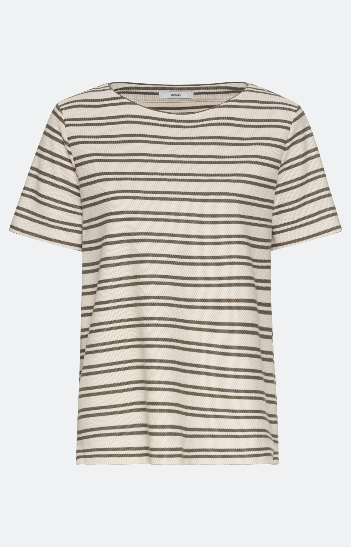 T-shirt met streepen, khaki - wit