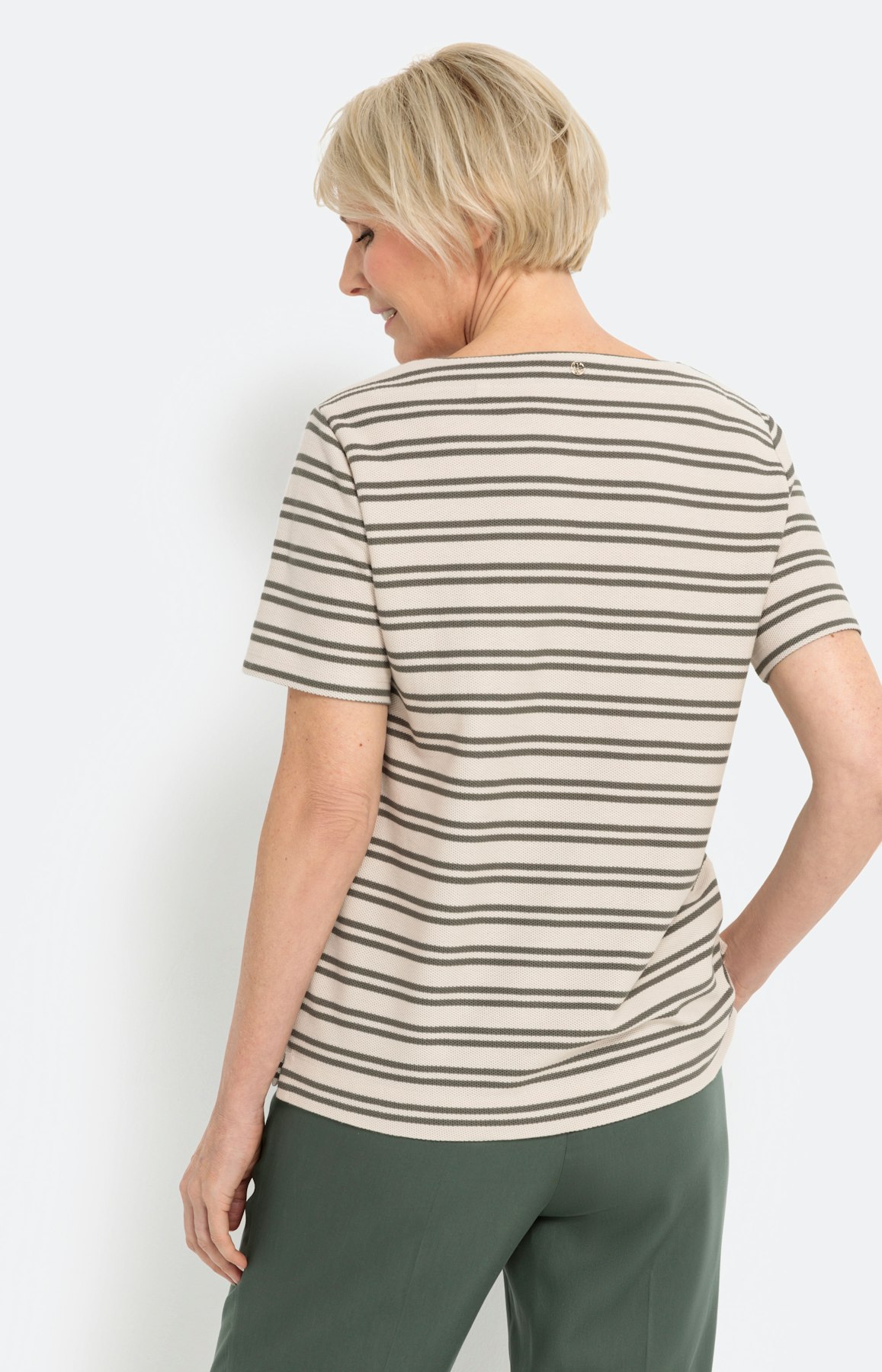 T-shirt met streepen, khaki - wit