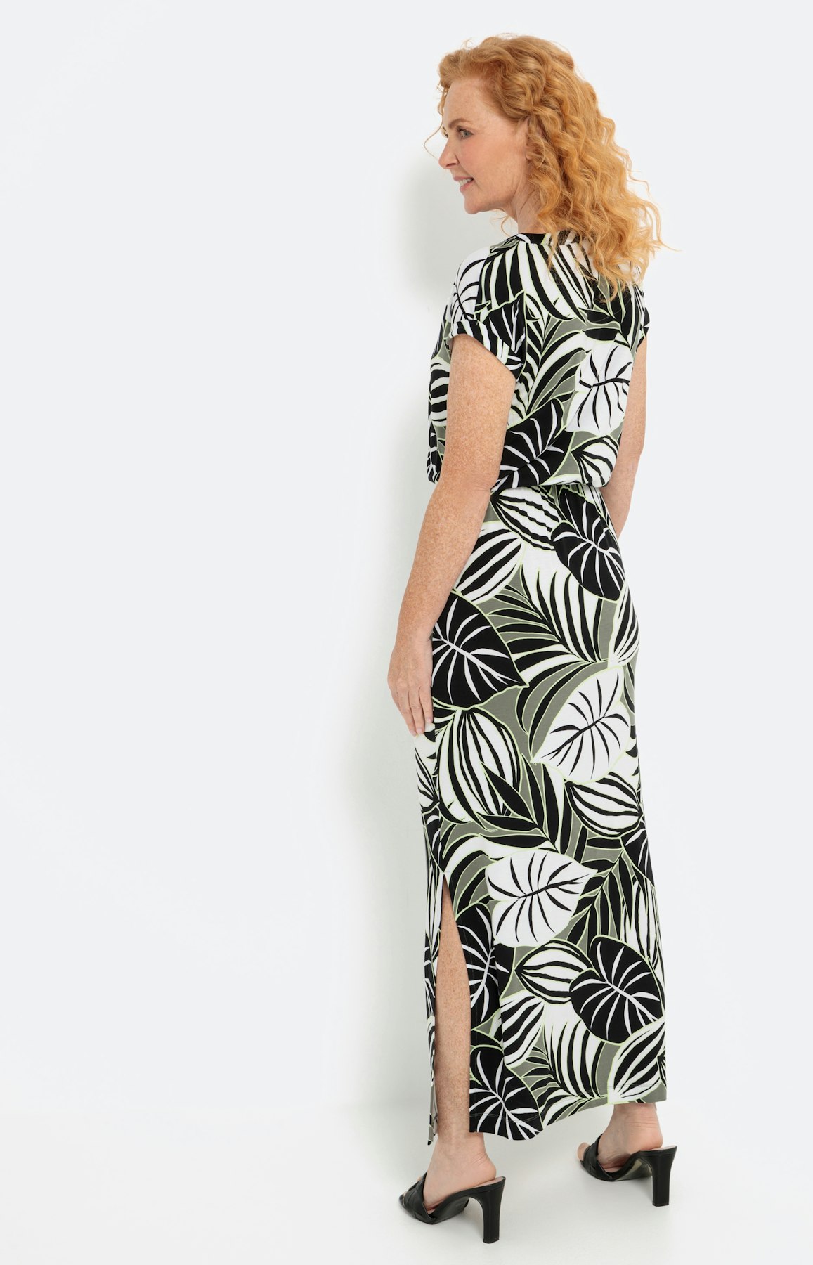 Viscose stretch maxi-jurk, bladerenprint