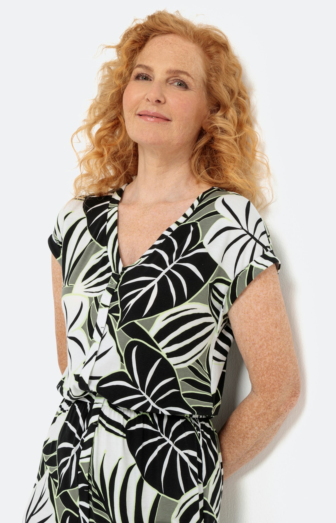 Viscose stretch maxi-jurk, bladerenprint