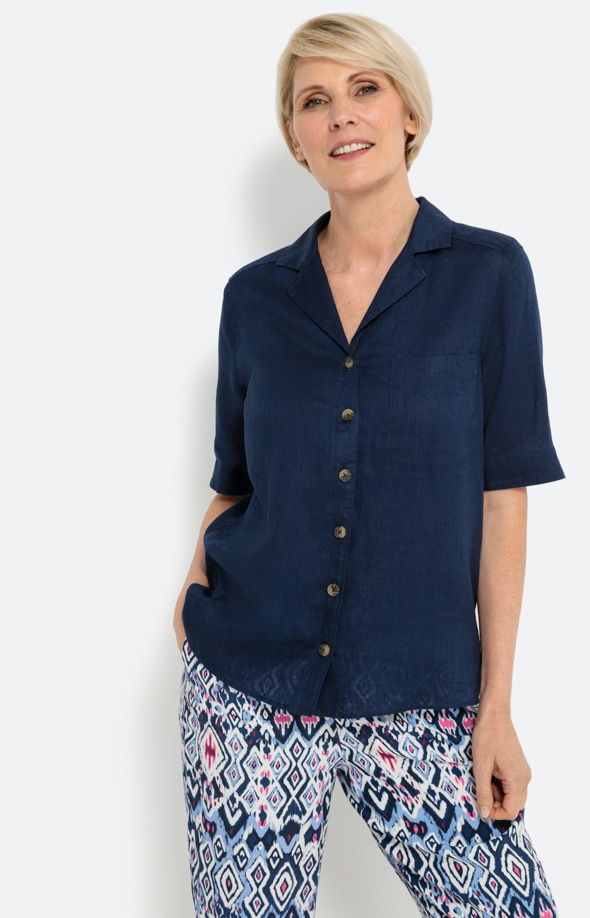 Linnen overhemd blouse, blauw