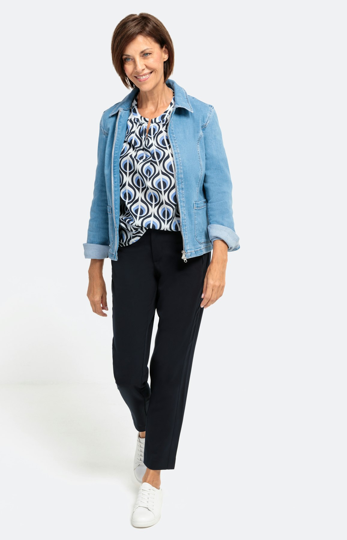 Bluse mit 3/4-Ärmel und Retromuster