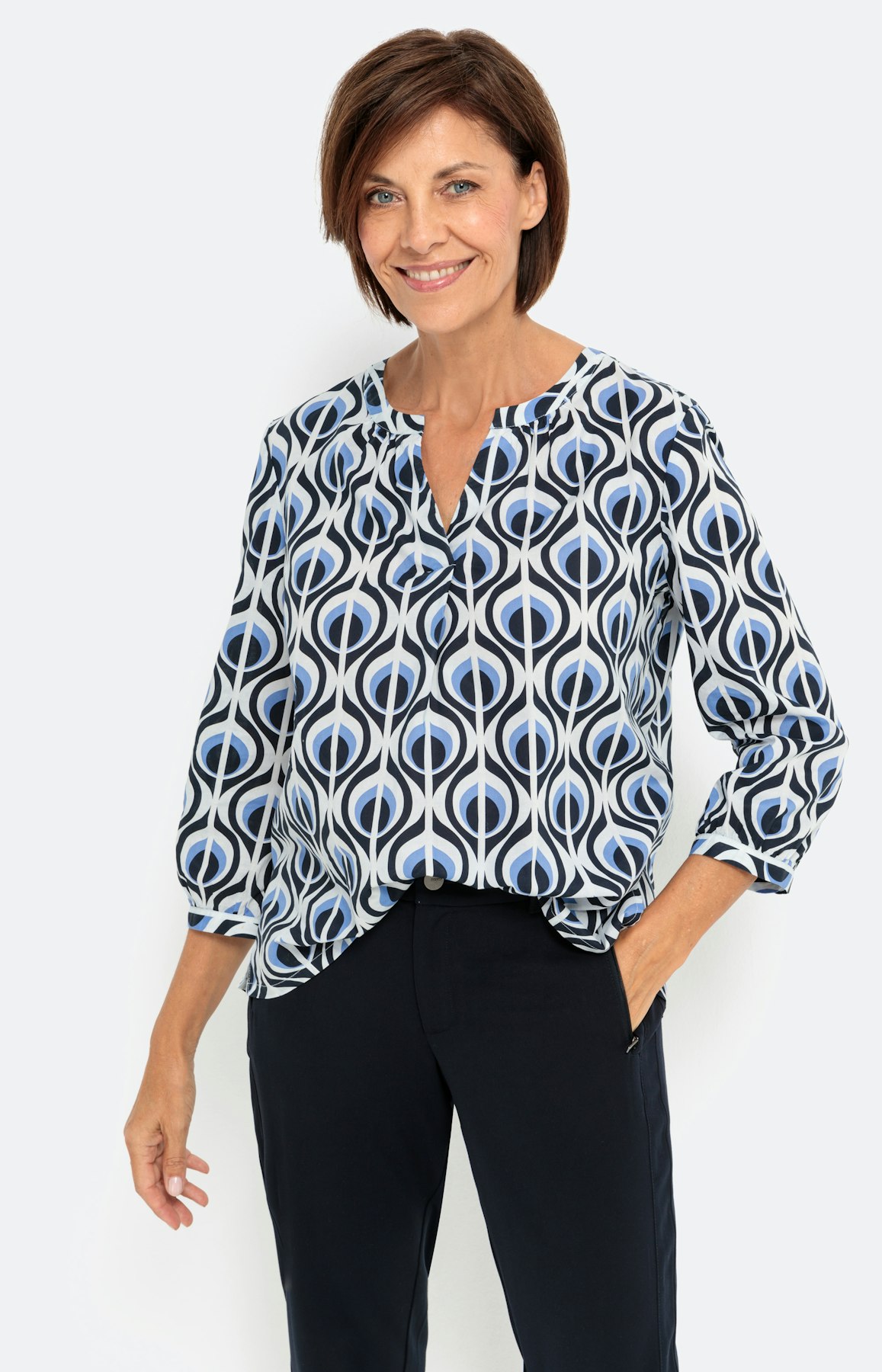 Bluse mit 3/4-Ärmel und Retromuster