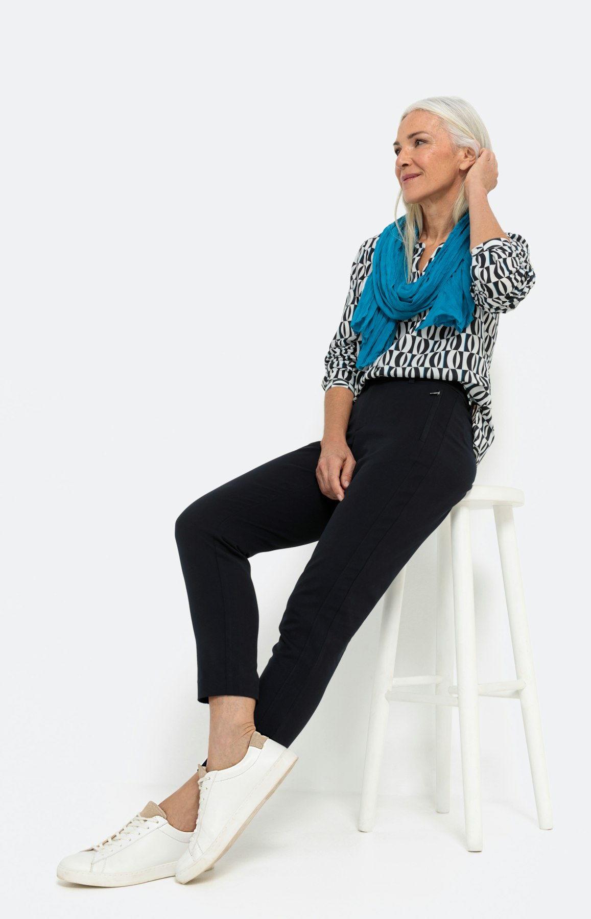 Blouse van cotton voile met lange mouwen