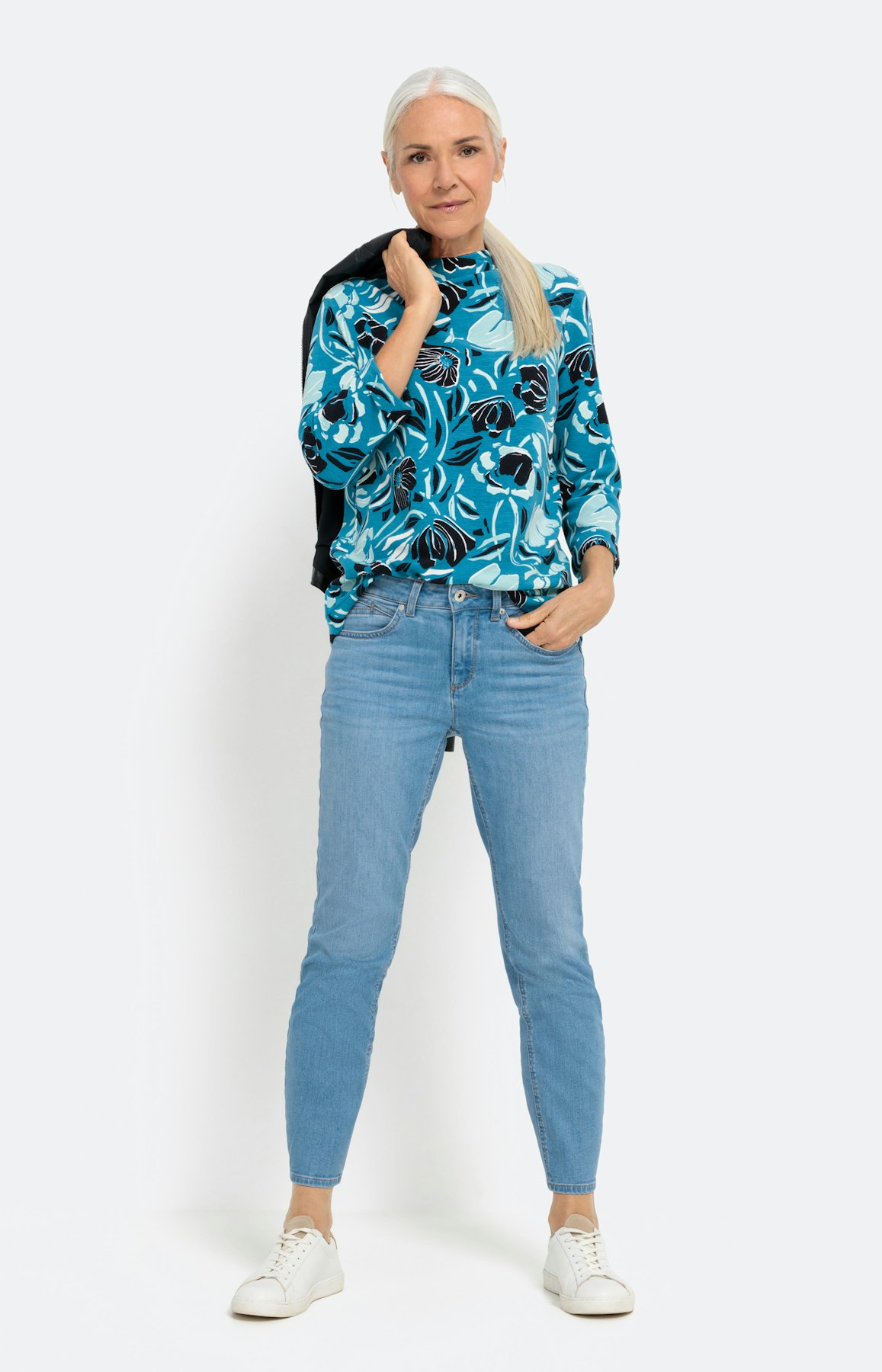 Sweatshirt met hoge kraag en 3/4-mouwen