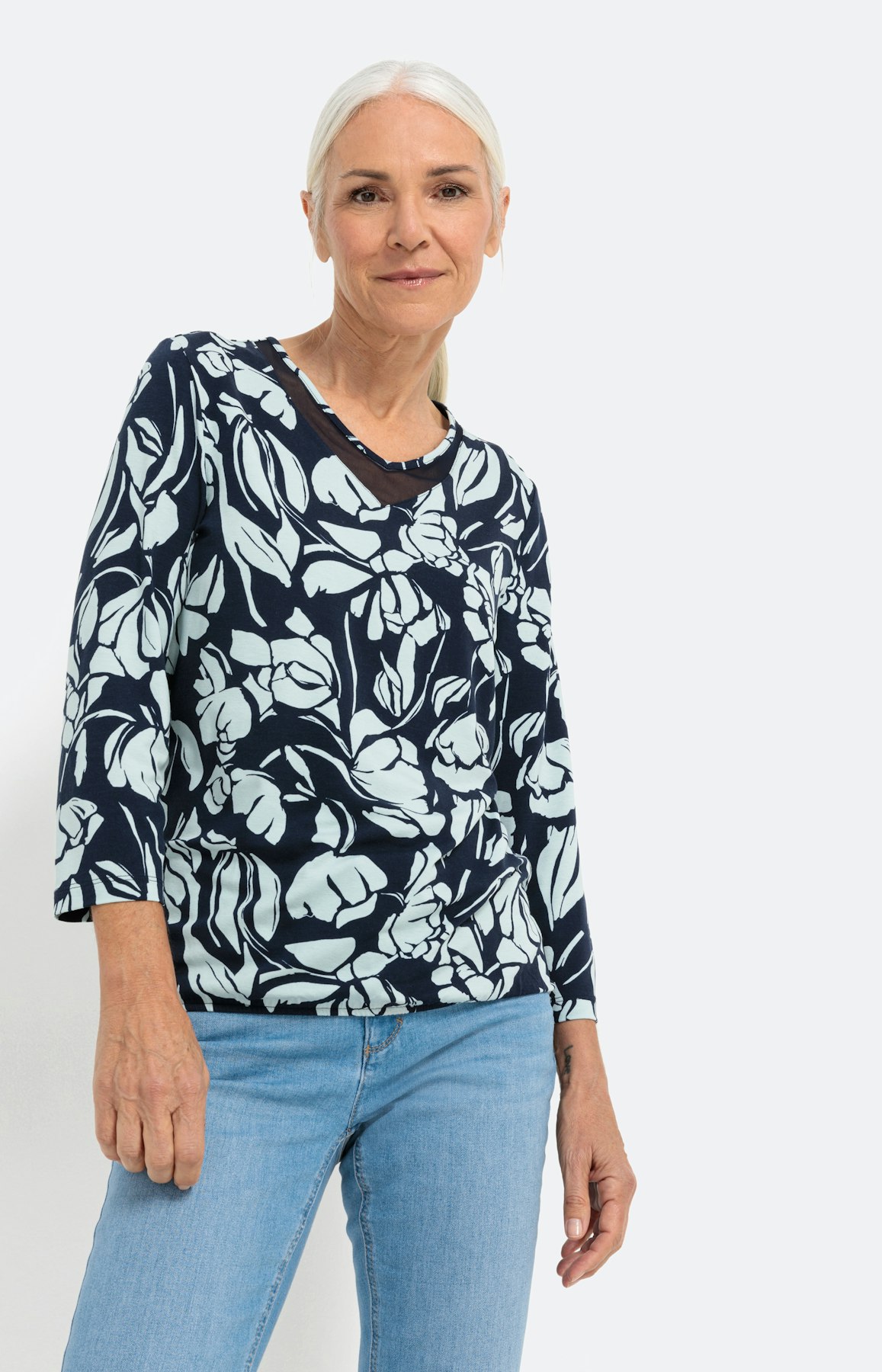 Shirt mit Mesh-Einsatz und 3/4-Ärmel