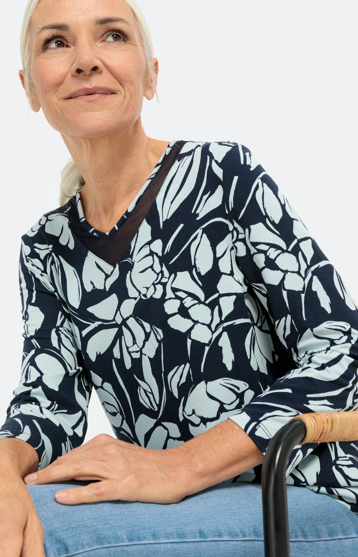 Shirt mit Mesh-Einsatz und 3/4-Ärmel