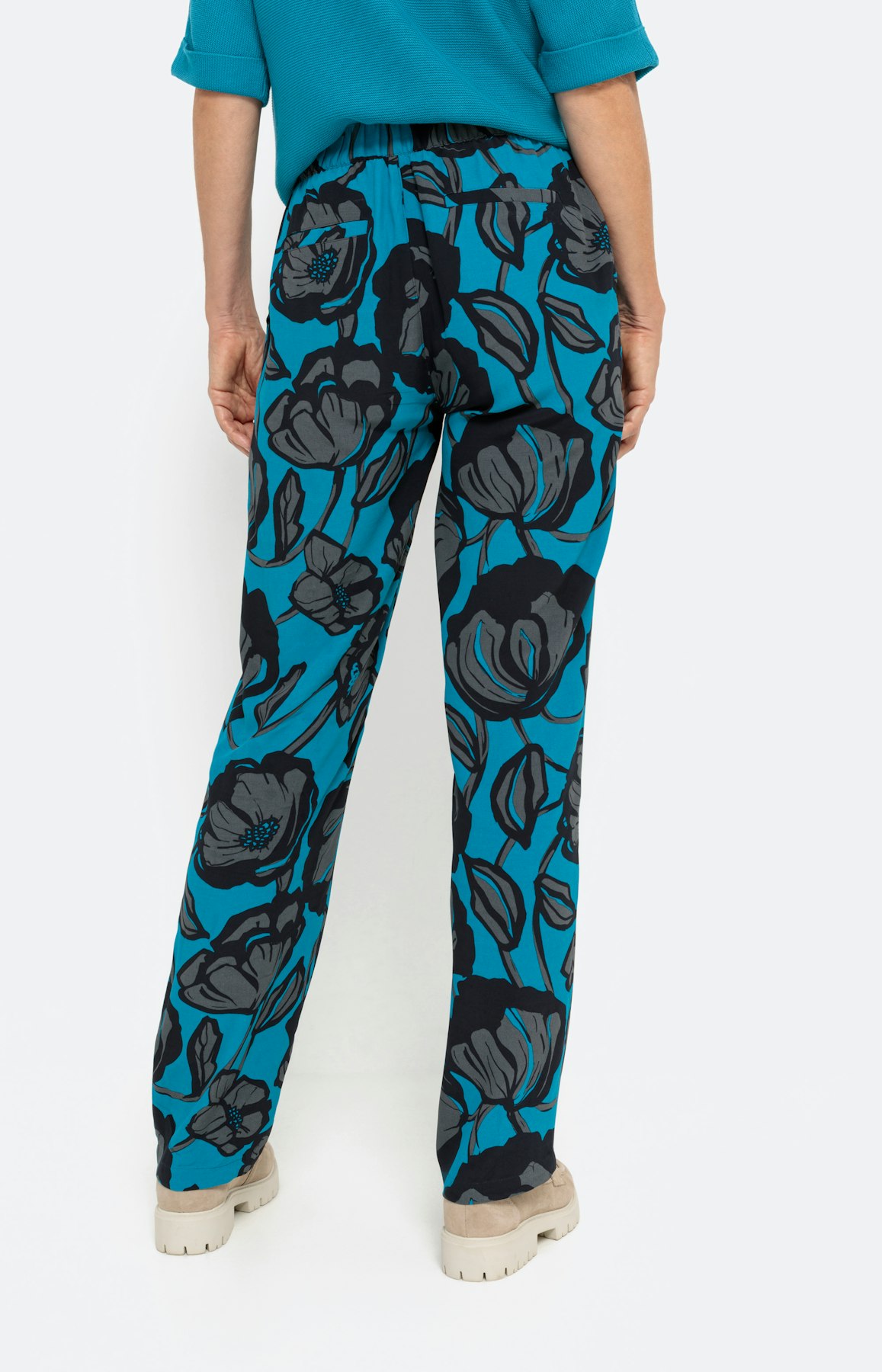 Komfort-Hose mit floralem Print, ocean