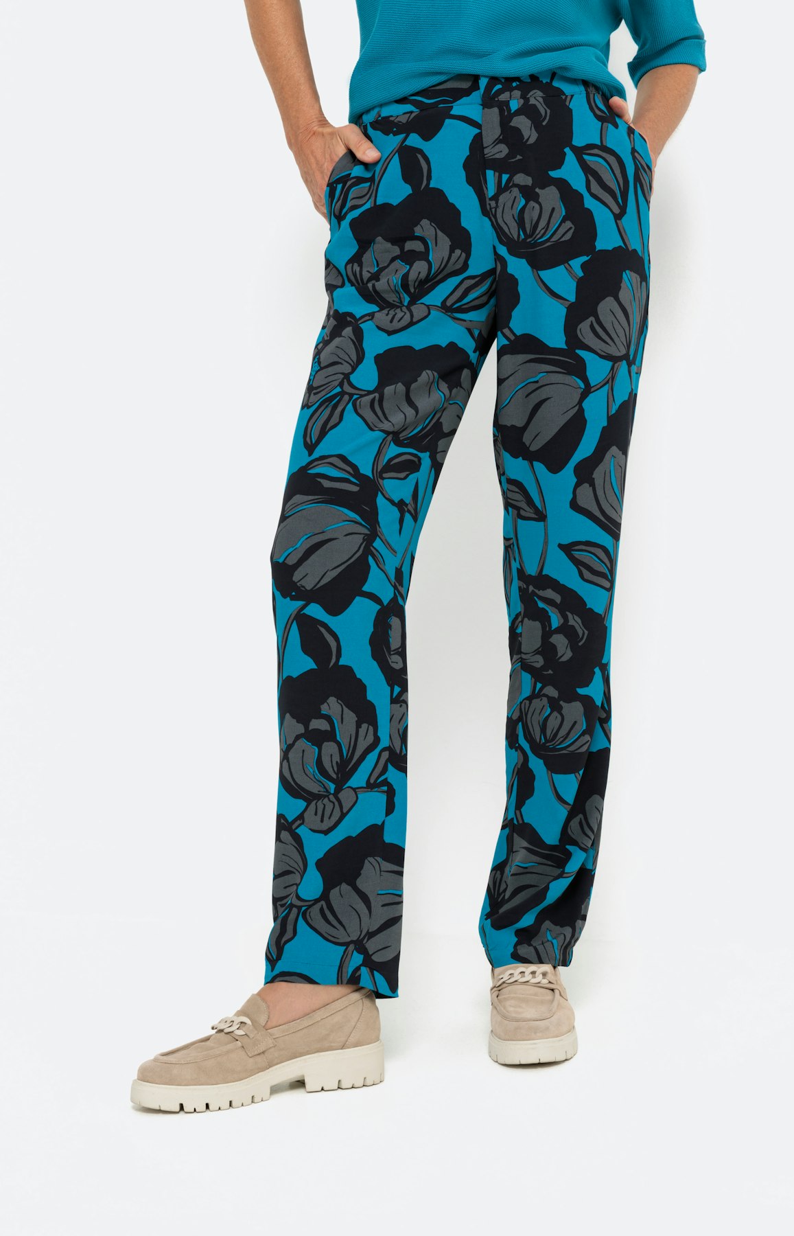 Komfort-Hose mit floralem Print, ocean