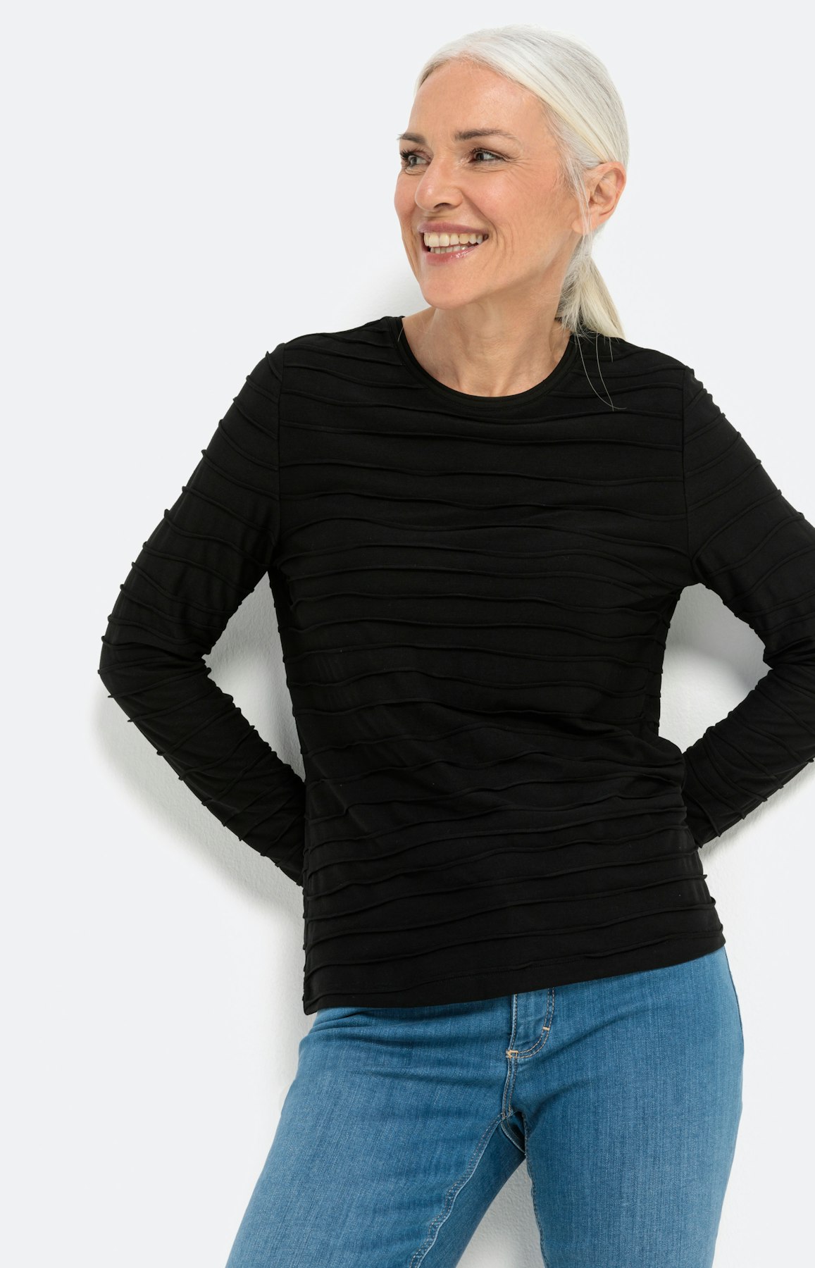 T-Shirt "Welle" mit 1/1 Arm, schwarz