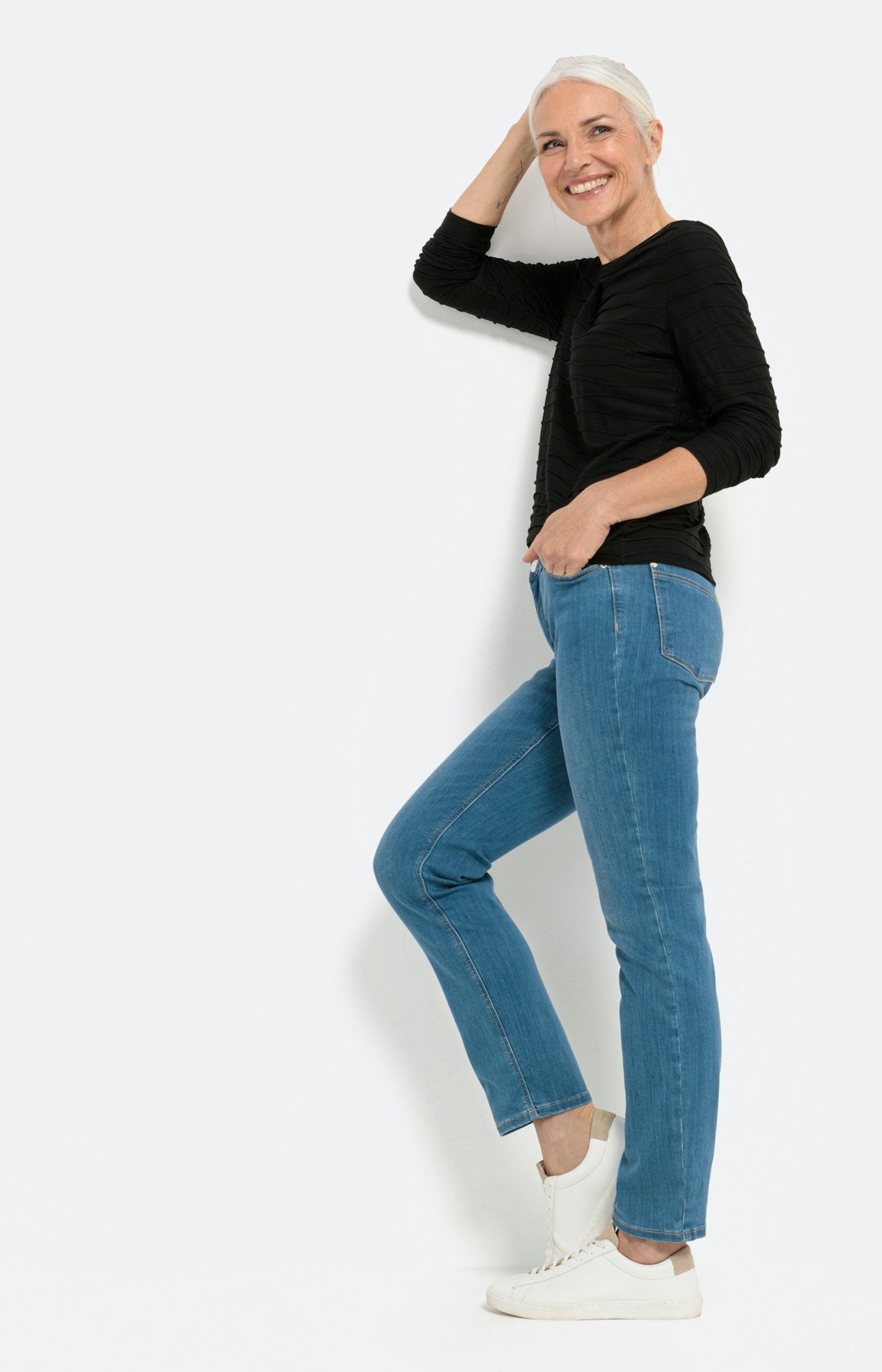 T-Shirt "Welle" mit 1/1 Arm, schwarz