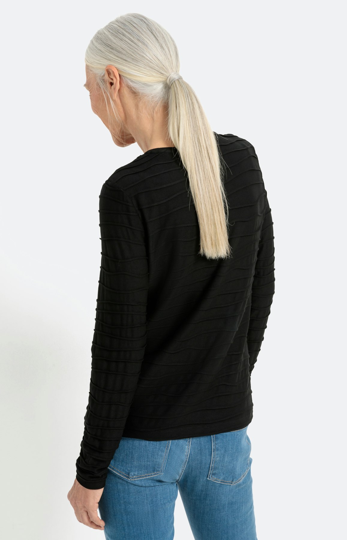 T-Shirt "Welle" mit 1/1 Arm, schwarz