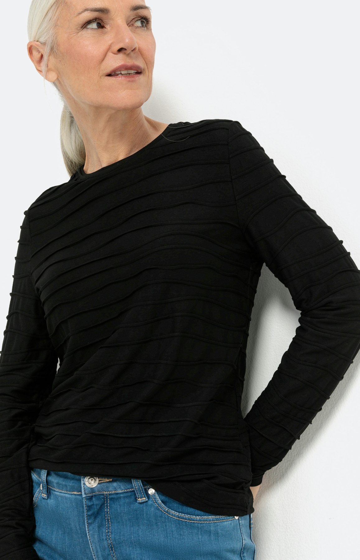 T-Shirt "Welle" mit 1/1 Arm, schwarz