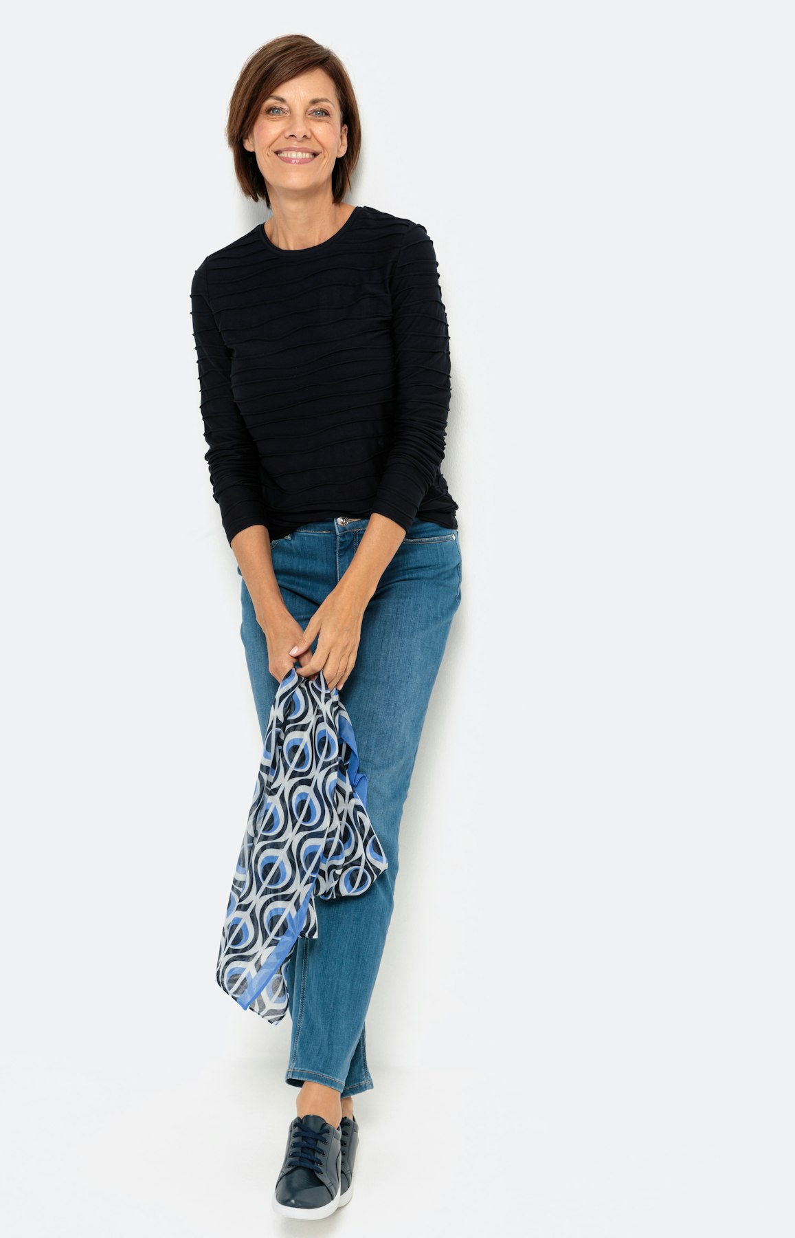 T-shirt "wave" met 1/1 mouwen, navy