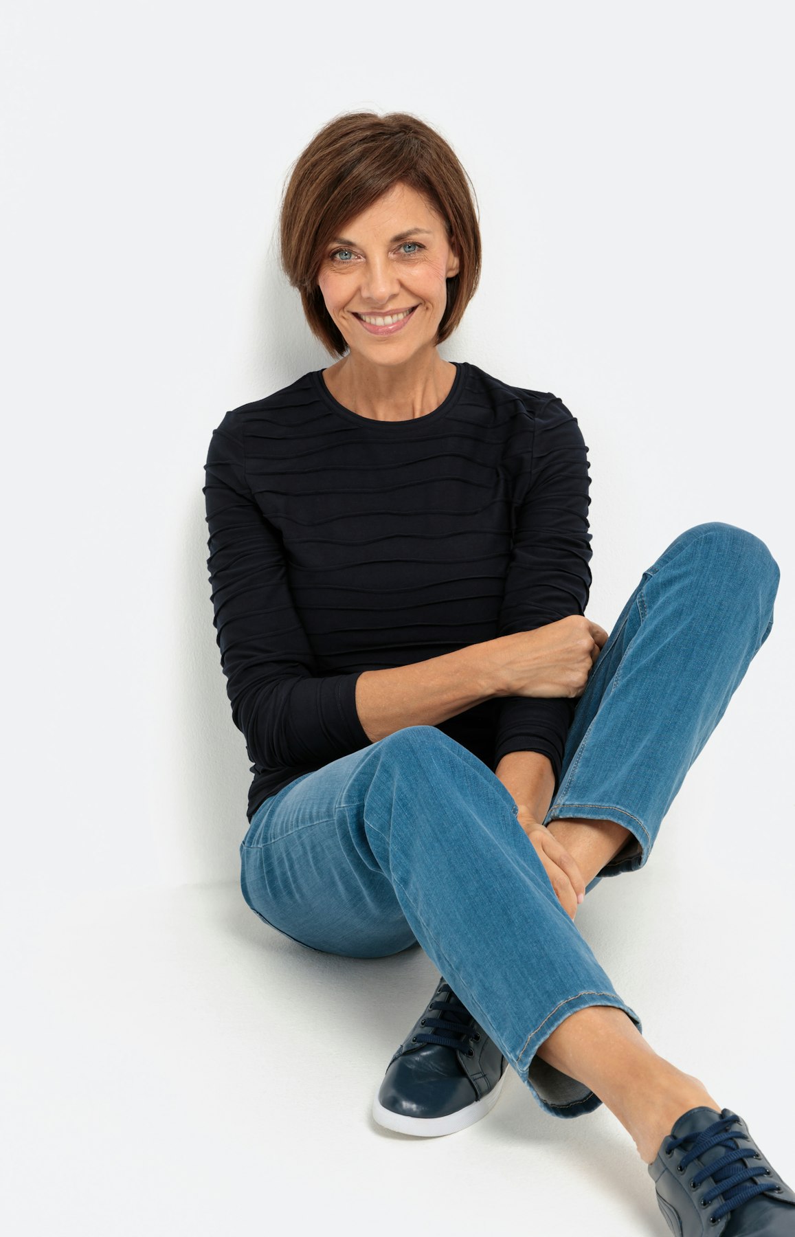 T-shirt "wave" met 1/1 mouwen, navy