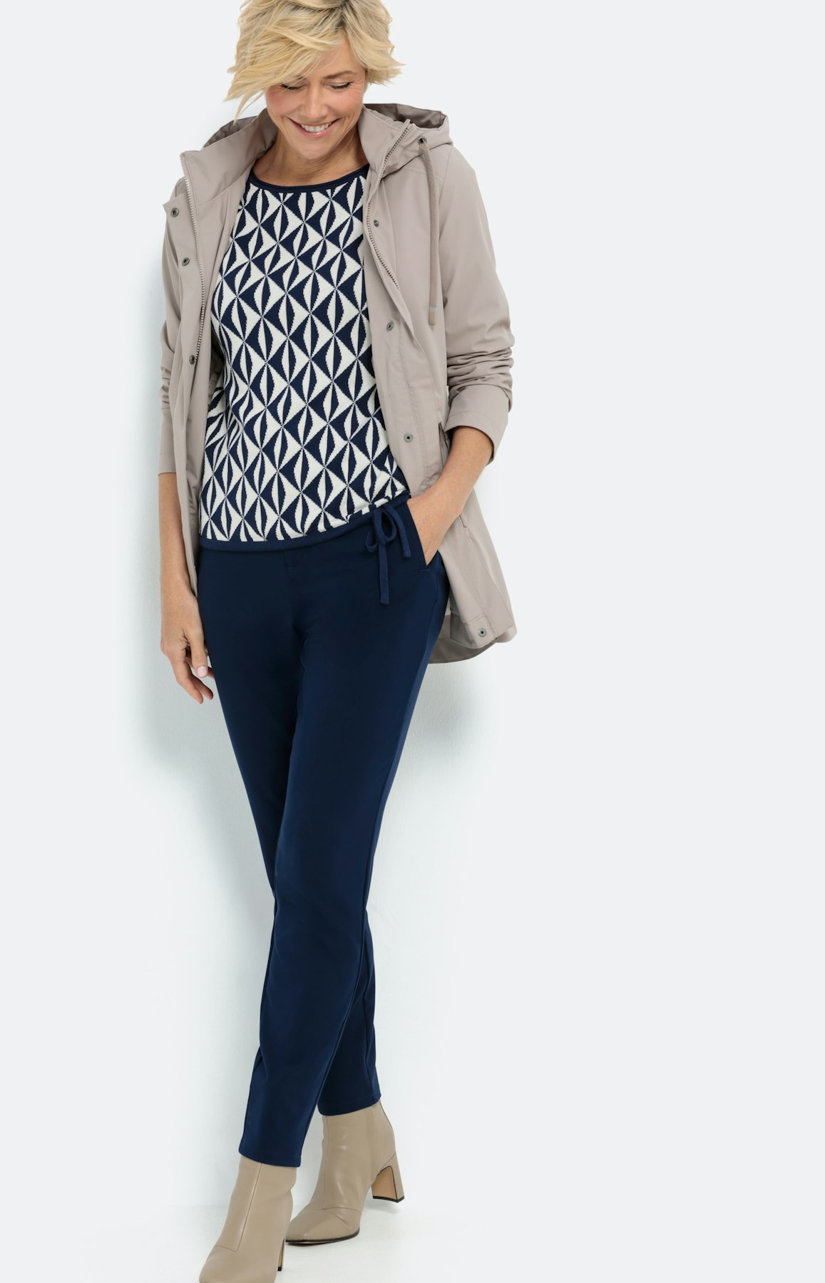 Gemusterter Pullover mit 3/4-Ärmel