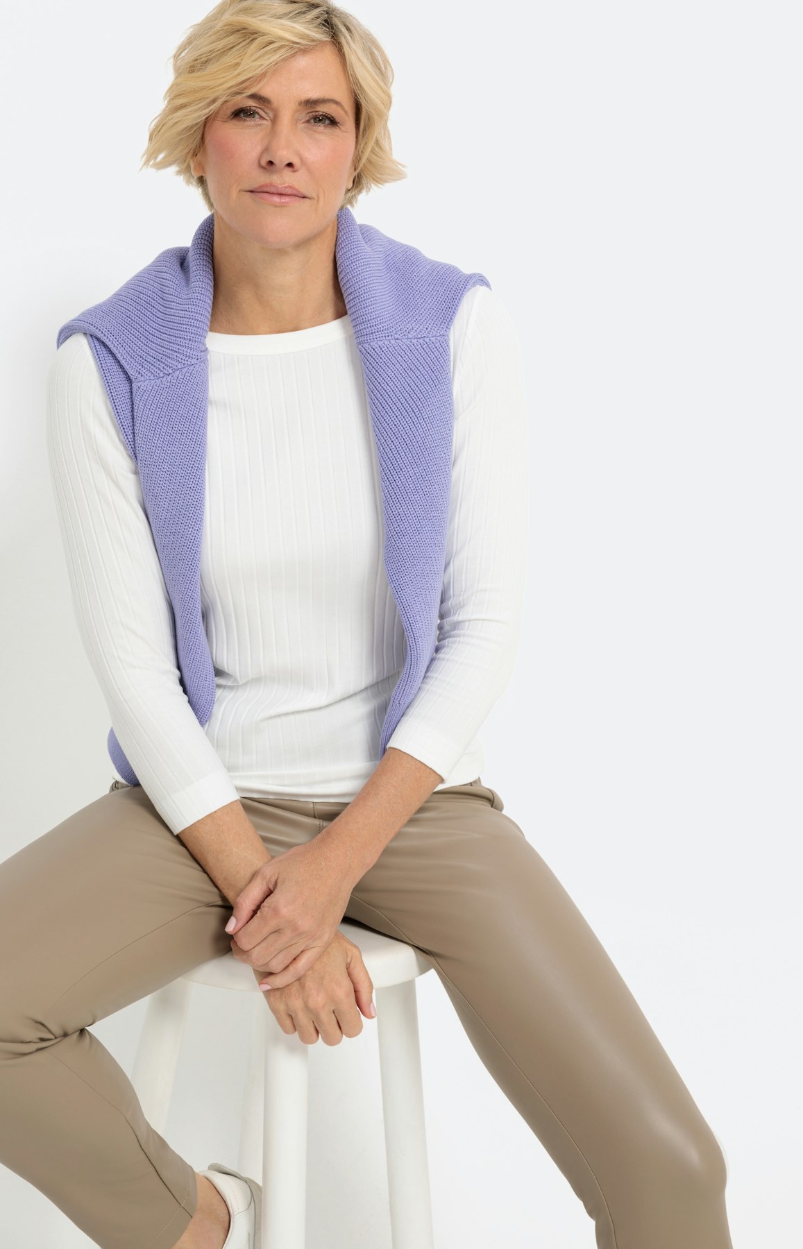 Shirt met ribstructuur en 3/4-mouwen